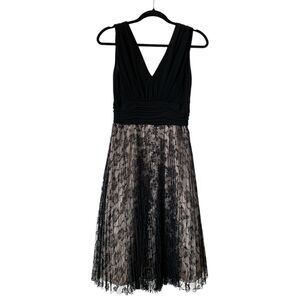Jessica Howard Lace Tulle Sleeveless Midi Dress Black/Nude- Size 8P